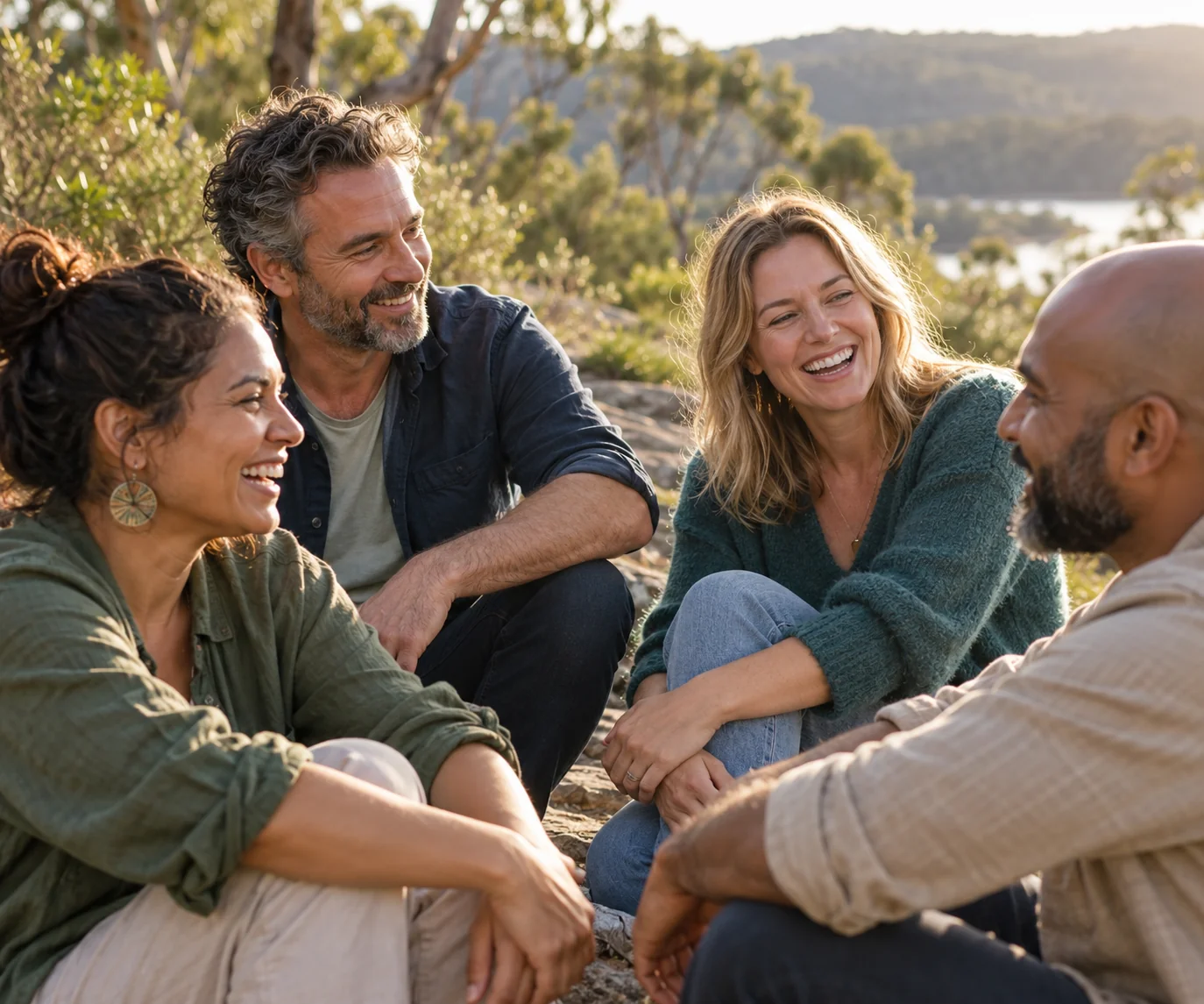 People enjoying a conversation and laughing together